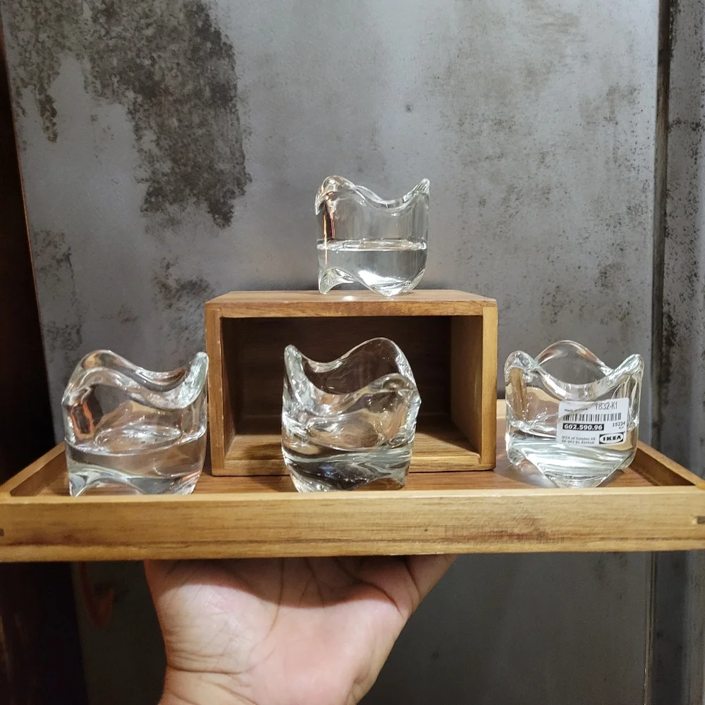4 IKEA Glass Candle Votive Holders Stackable Tealight Modern Crystal Clear